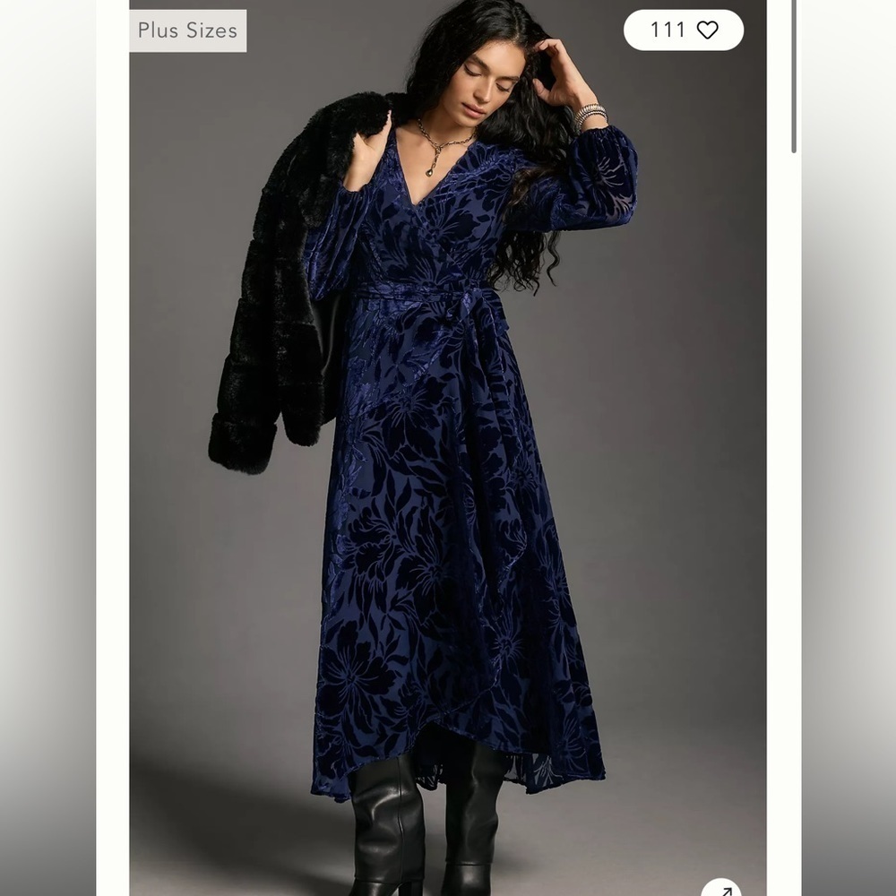 Hutch Anthropologie Long-Sleeve Velvet Wrap Maxi Dress